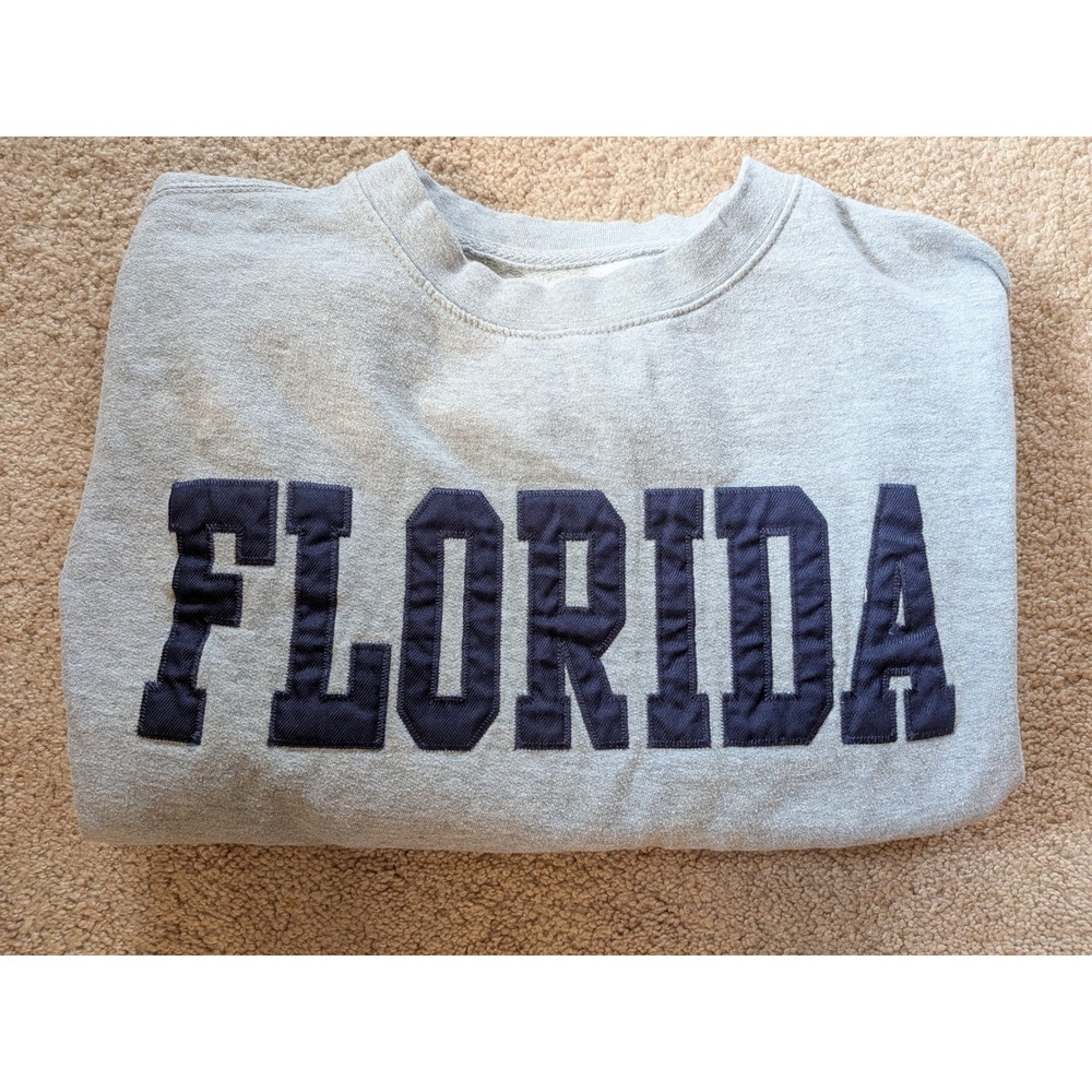 New York Popular Florida Applique Pullover Sweatshirt Gray Navy Small